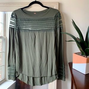FP green long sleeve shirt with sheer panel ✨